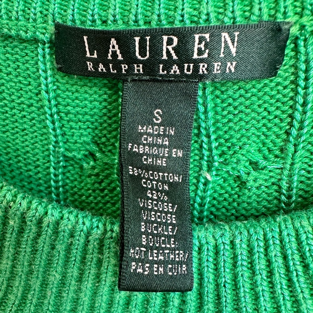 Lauren Ralph Lauren Cable Knit Round Neck 3/4 Sleeve Sweater Green Size Small - Picture 4 of 7